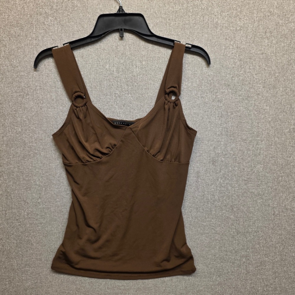 Vintage Clubware Brown Ruched V-Neck Camisole Tank Top with Ring Detail XS Y2K